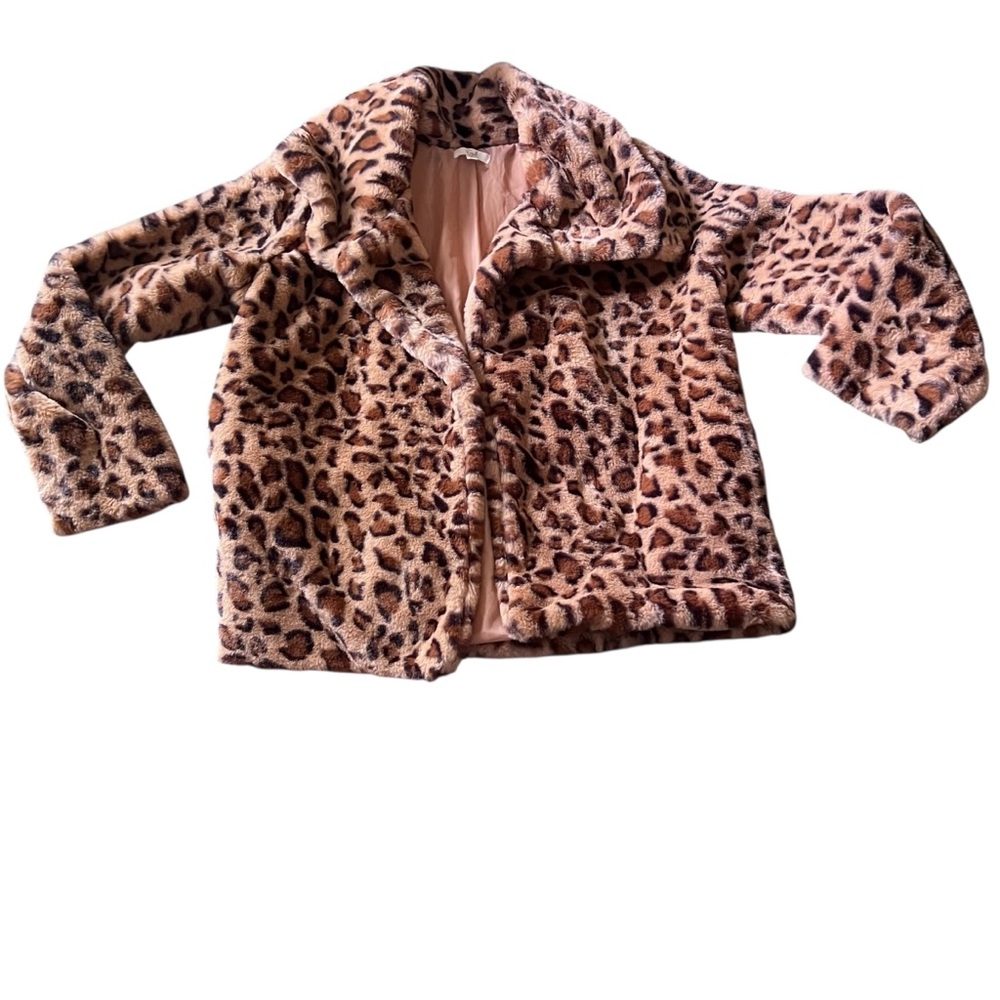 Easel Leopard Print Fur Long Sleeve Jacket Women MED EUC